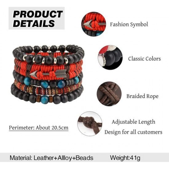 4 Sets Braided Leather Bracelets For Men Women Multilayered Viking Tribal Bracelets Beads Hemp Faux Leather Wristbands Punk Adjustable